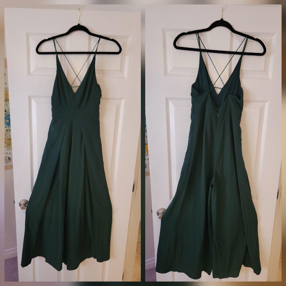 Lulus Jumpsuit Womens SZ XS Wide Leg Crop Sleeveless Summer Green Slinky Fairy